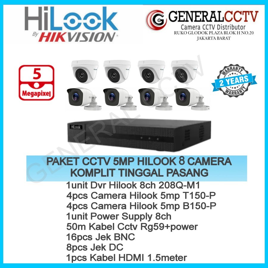 PAKET CCTV 8 CAMERA HILOOK 5MP KOMPLIT TINGGAL PASANG