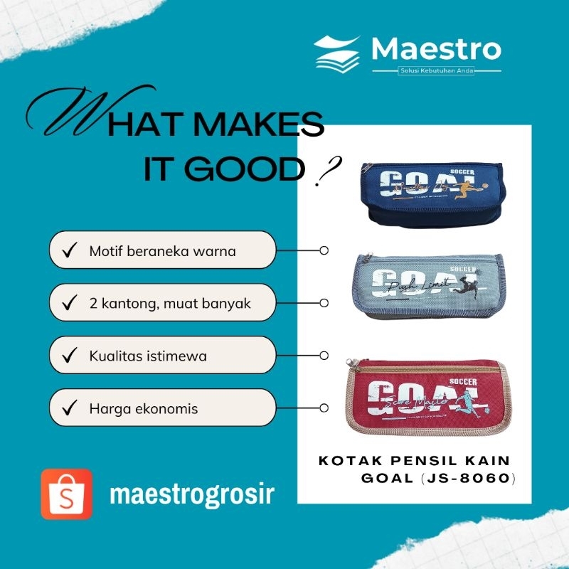 

Kotak Pensil Resleting / Pencil Case Netral Kain / Tepak Murah JS-8060 Goal