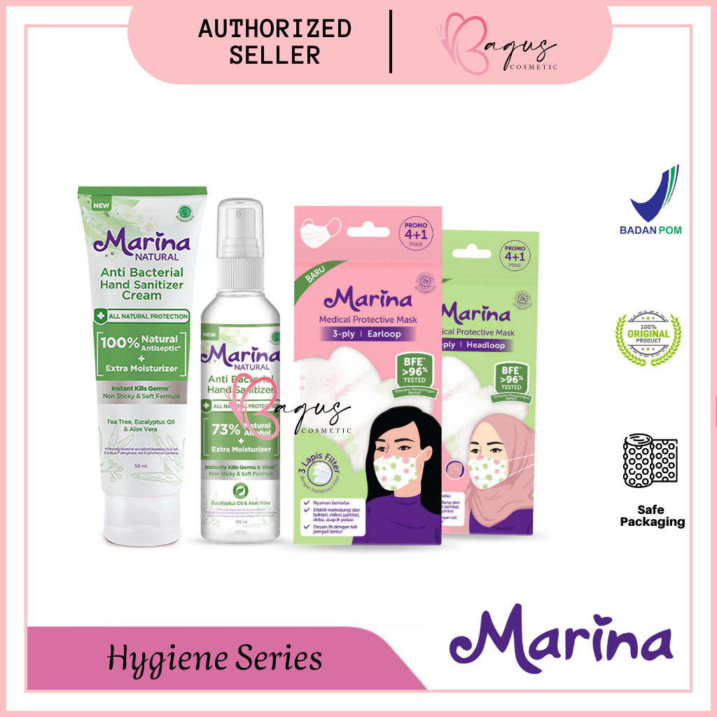 ⭐ BAGUS ⭐ MARINA MASKER MEDICAL 5pcs | Masker Medis 3 ply 5s Hand Sanitizer Cream Spray