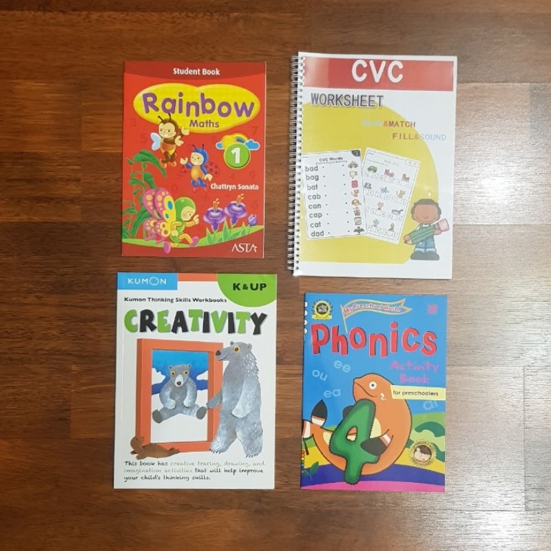 Buku phonics 3 letter words (CVC), 4 letter words, math, kumon calistung baca tulis hitung