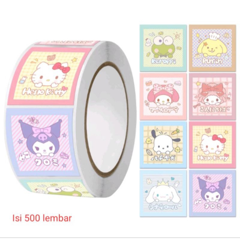 

Stiker Roll Label Lucu Isi 500 Lembar Motif Cartoon Sanrio Untuk Tempel di Box Packaging