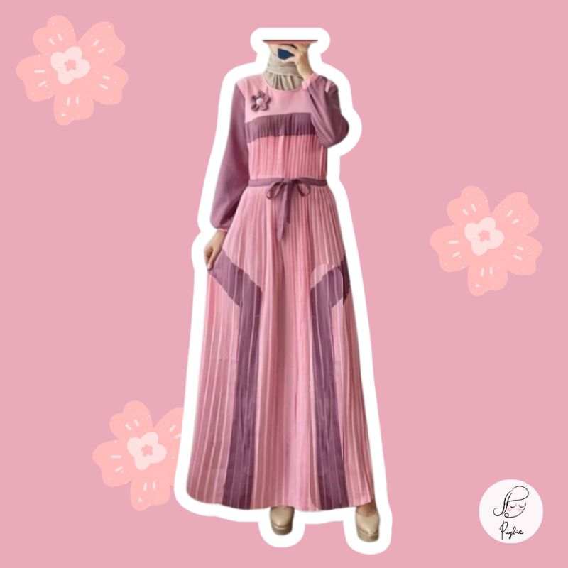 Maxi Dress Gamis Plisket Flower Cantik