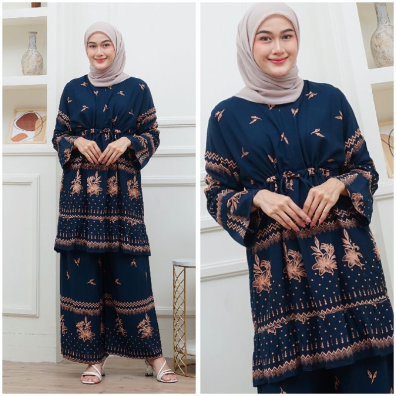 Setelan Tunik Rayon Tali Serut Busui One Set Wanita Jumbo Ld 120 Batik Pekalongan
