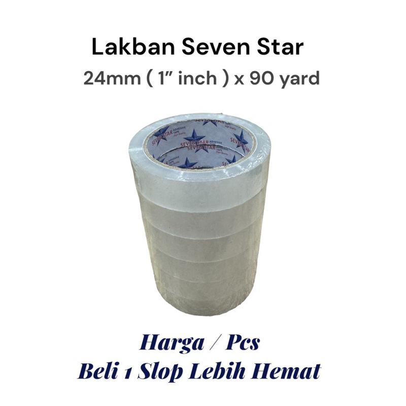 

Isolasi Bening Transparan 1 inci 1” inch / 24mm x 90Y 90 Yard Y Solasi Selotip Lakban Clear Tape SEVEN STAR