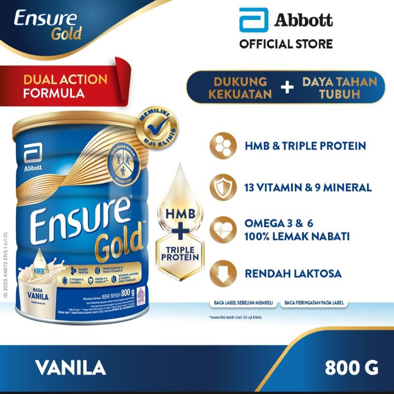 

ENSURE GOLD HMB VANILA 800gr DAN ENSURE GOLD HMB COKLAT 800gr