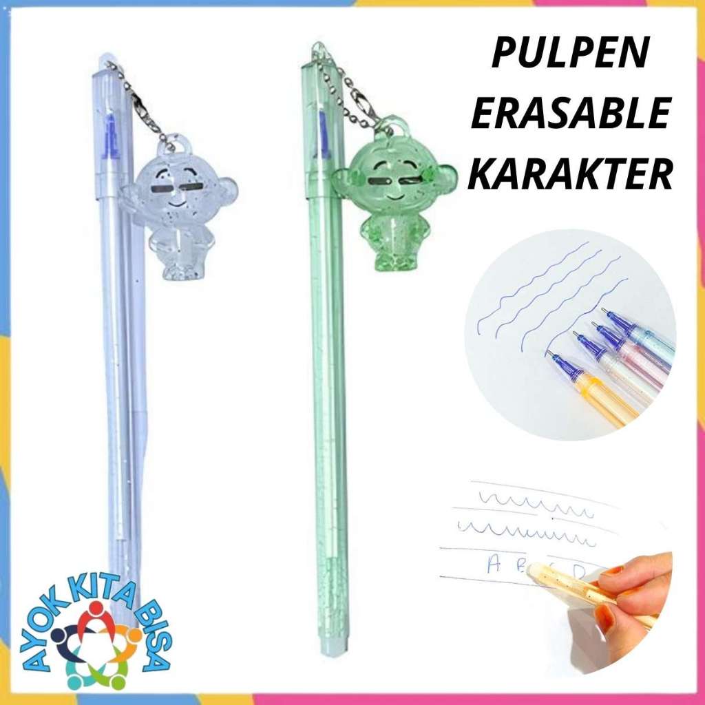 

AKB Pena Glitter Karakter Monkey Blue Ink Gel Bisa di Hapus Pulpen Gantungan Tiup warna warni Alat Tulis Sekolah Kantor Souvenir