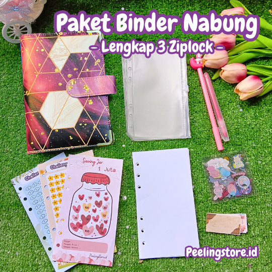

[3 Ziplock] Paket binder kulit nabung a6/ binder keuangan murah / binder a6 / binder sequin binder daisy binder hologram binder transparant / zipper / ziplock a6