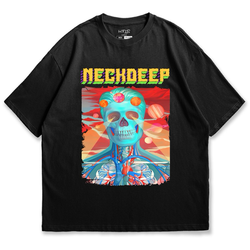 HFLS Kaos Band Neckdeep Blue Skull | Oversized Tshirt Premium | Baju Musik Vintage Unisex | Kaos Nec