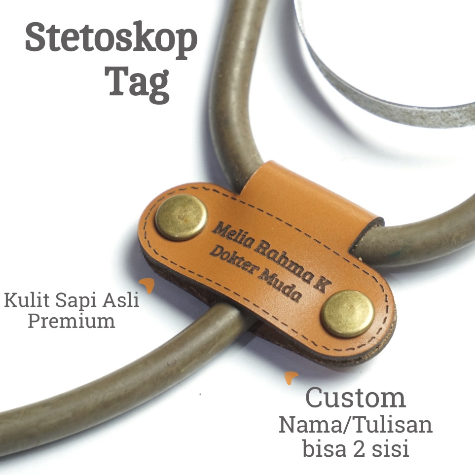

KODE C3S2 Stetoskop Name Tag Kulit Asli Custom Nama Tulisan Stetotag Stetostag
