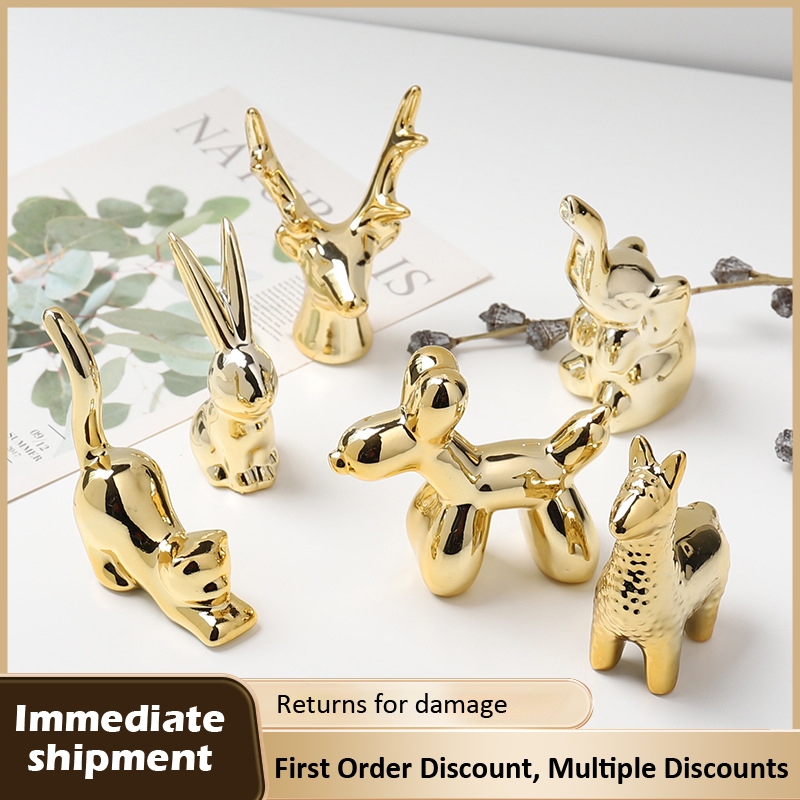 Colins Nordic Ins Style Light Luxury Emas Keramik Kecil Hewan Ornamen Kreatif Elektroplating Fotogra