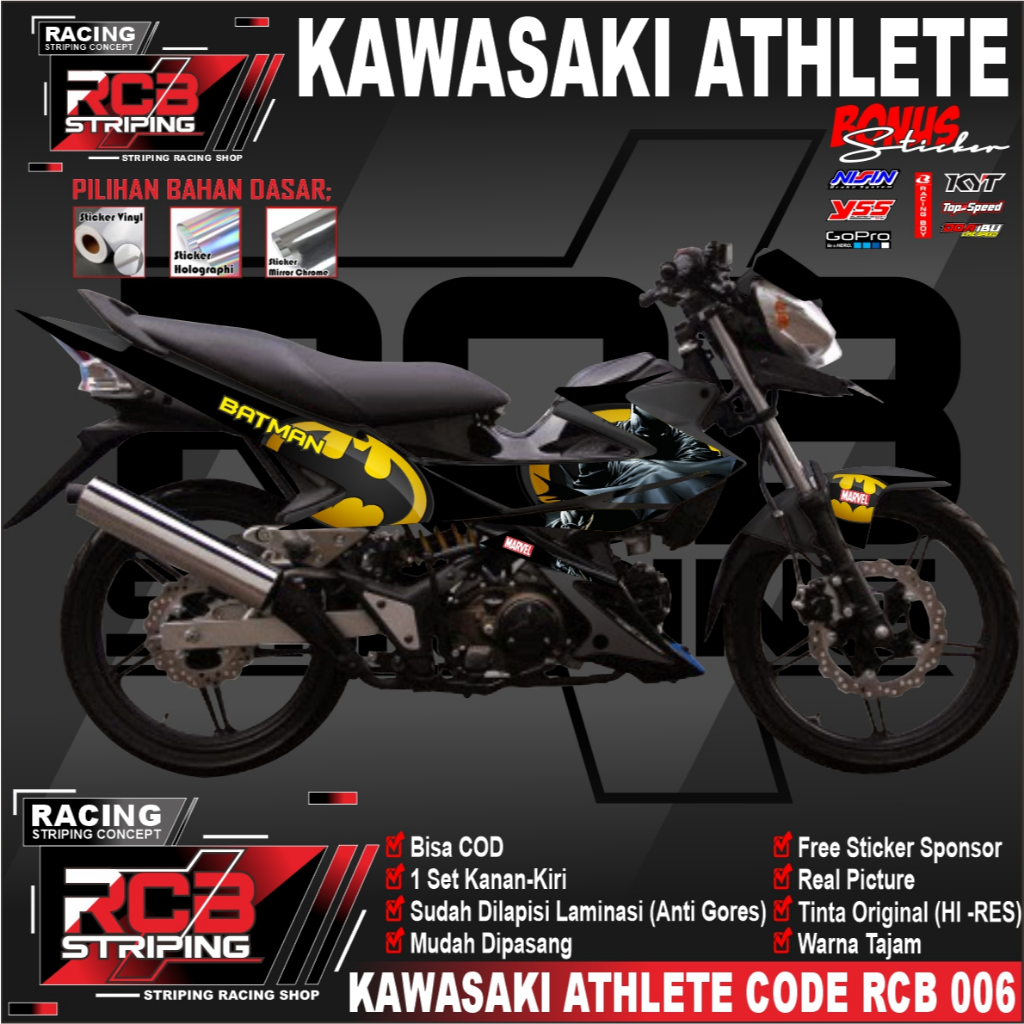 Striping Sticker Kawasaki ATHLETE Variasi BATMAN Racing Stiker Motor Semi FullBody Setiker RCB 006