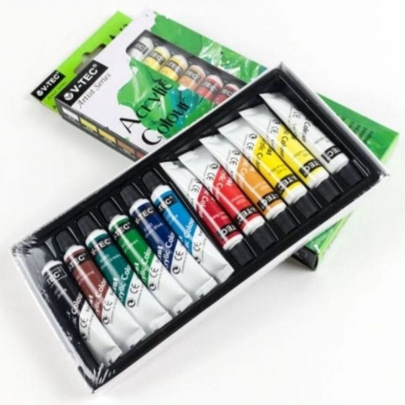

KODE E7H9 Vtec Acrylic set 12warna 6ml Cat lukis akrilik VTEC Cat Acrylic colour paint set 12 warna 6ml