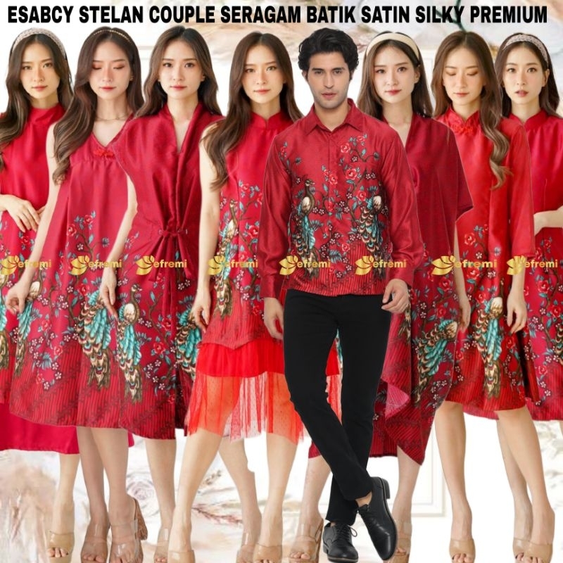 ESA SERIES BCY RED /BATIK SATIN SARIMBIT KELUARGA//BATIK COUPLE FAMILY//BATIK KONDANGAN/SETELAN BATI