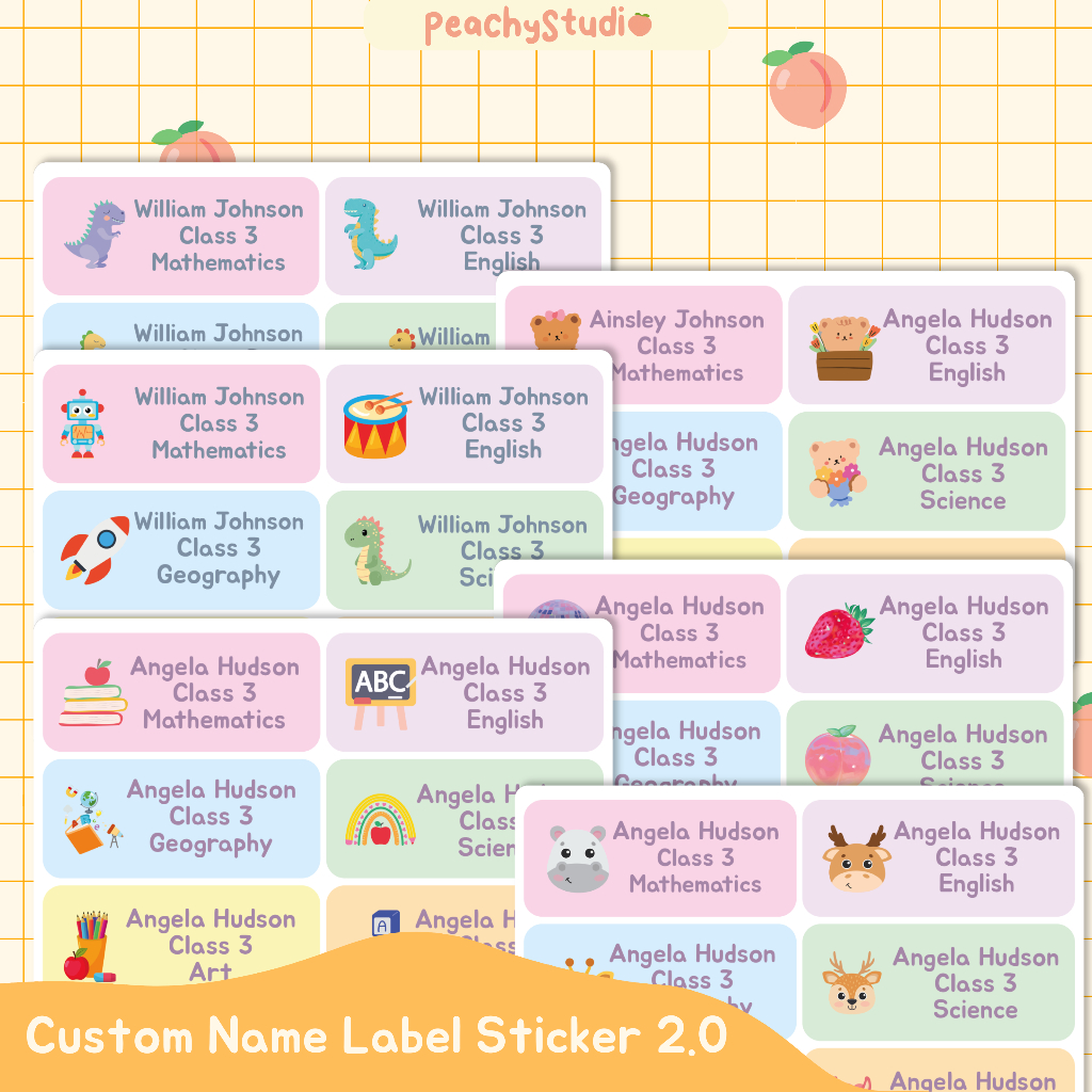 

Custom Label Nama Stiker Anak, Kelas, Mata Pelajaran Sticker Sheets Aesthetic for journal, scrapbook, decorate