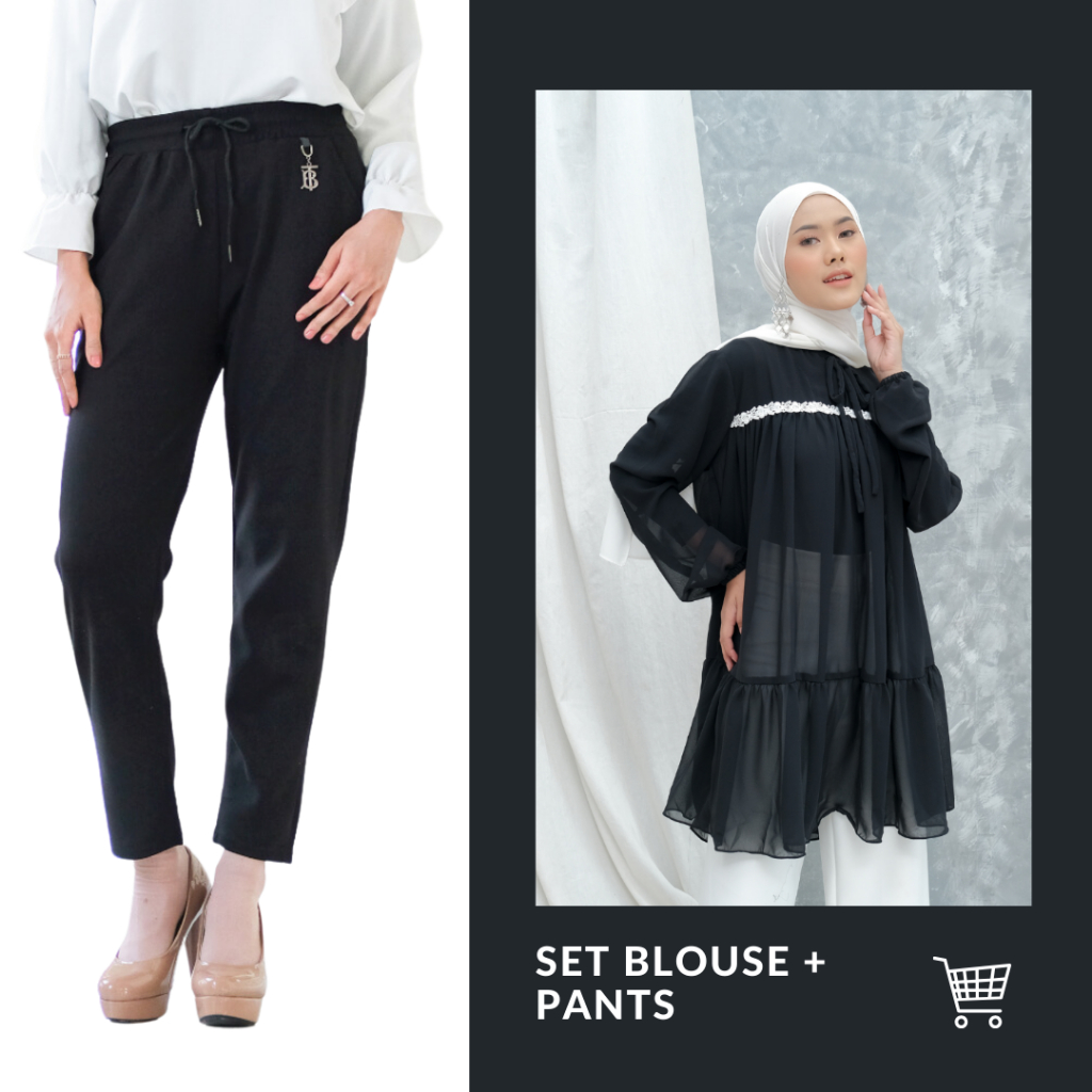 GRATIS ONGKIR Hijab Ellysha Buy 1 Get 1 (Blouse + Celana) Setelan Wanita Oneset Lengan Panjang Premi