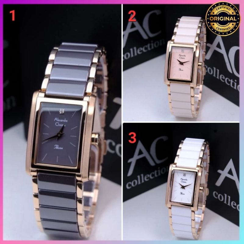 ORIGINAL GARANSI RESMI 1 TAHUN JAM TANGAN WANITA ALEXANDRE CHRISTIE CERAMIC STAINLESS ARLOJI WATCH C