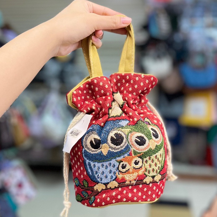 Star Seller Tas Kanvas Serut Bordir Depan Belakang KV1789  Tas Kanvas Serut Wanita Handbag Bucket Ba