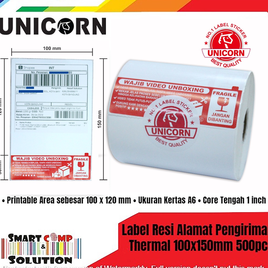 

KP8 Label Thermal Resi AWB A6 1x15mm Stiker Fragile Unboxing Isi pcs