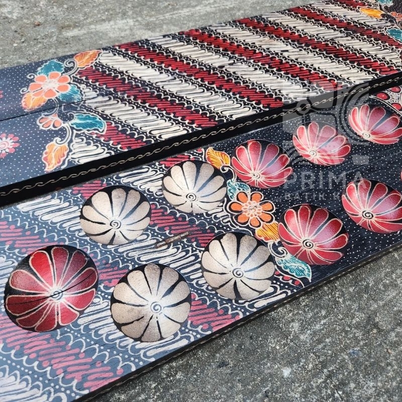 Congklak Dakon Lipat Panjang Lubang 7 Batik Kayu