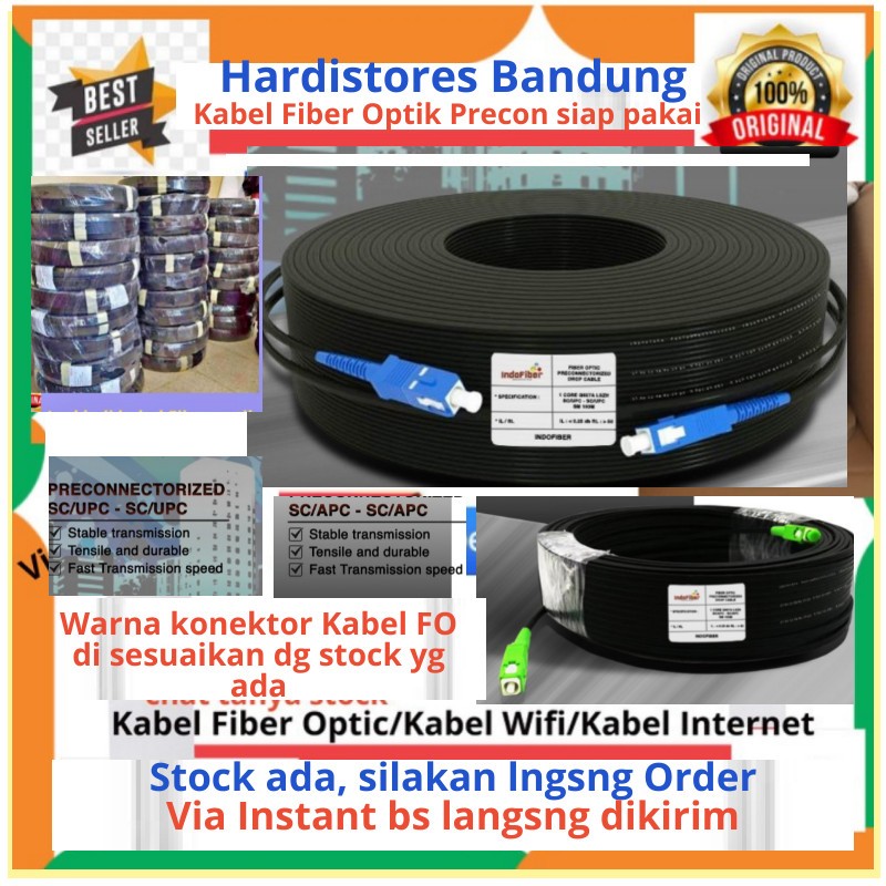 Dropcore Fiber Optik FTTH Kabel FO Precon 50m 55m  60m 75m 80m  Siap Pakai Bergaransi