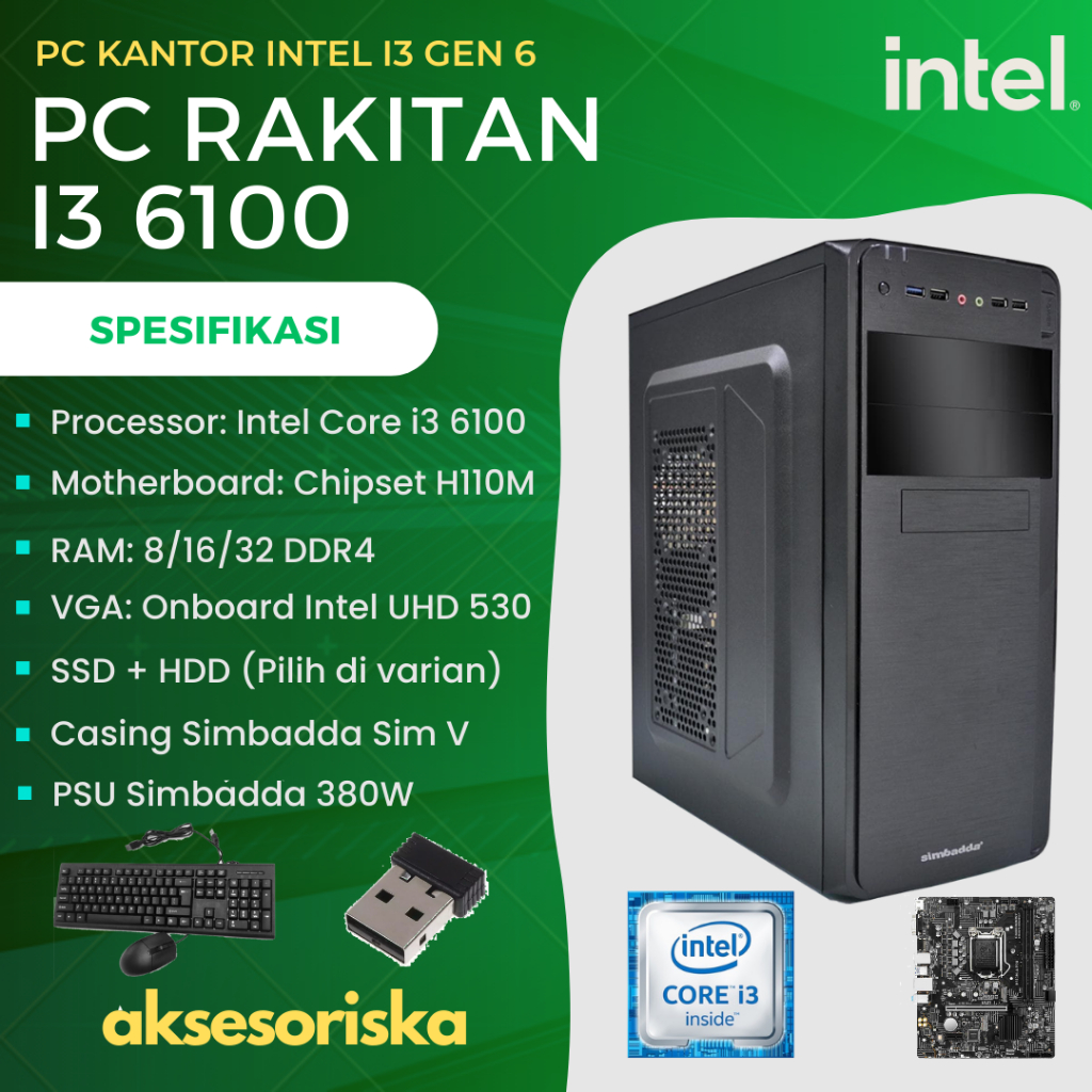 PAKET CPU / PC RAKITAN Komputer Intel Core i3 6100 DDR4 Intel i3 Gen 6
