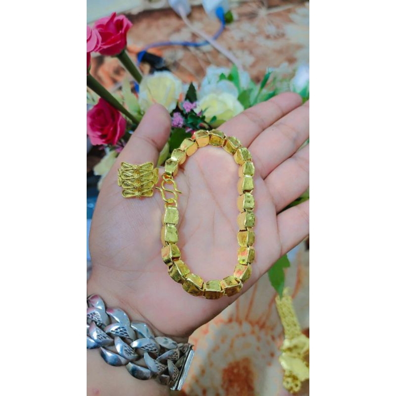 set perhiasan gelang 5 suku cincin 1 suku