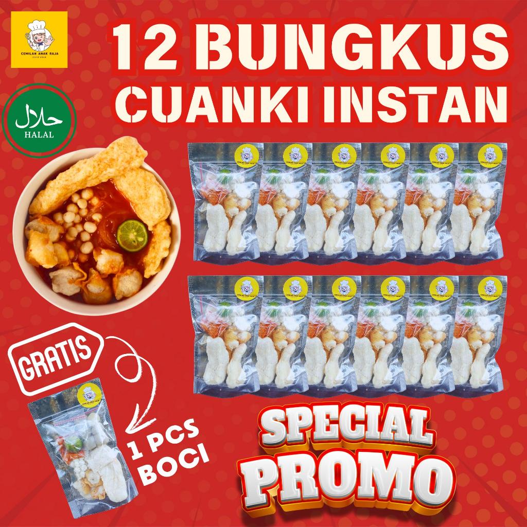 

PAKET CUANKI INSTAN 12 BUNGKUS HEMAT + GRATIS 1 PCS BOCI - MAKANAN INSTAN CEMILAN ANAK RAJA PREMIUM