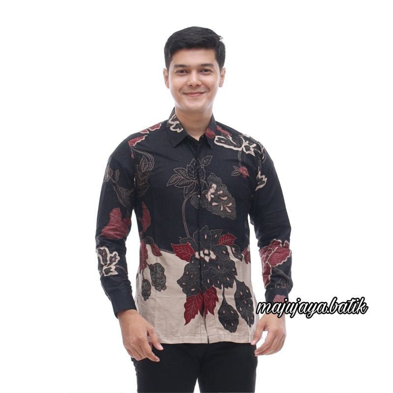 kemeja batik pria lengan panjang premium motif bunga mawar