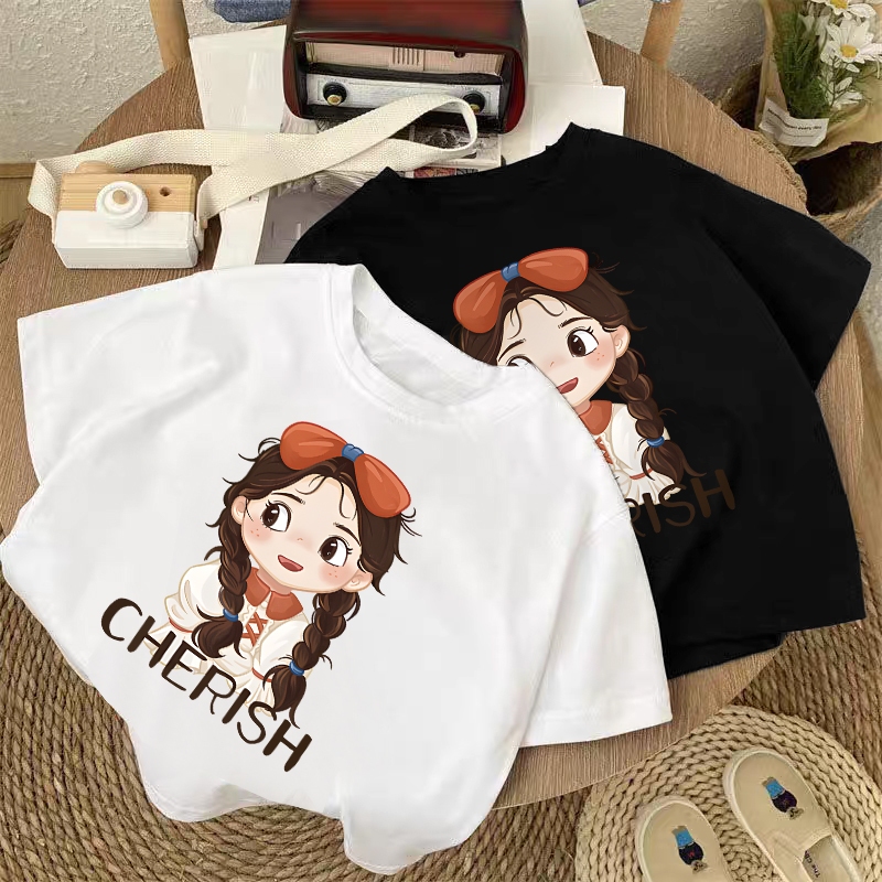 Dailyway/Kaus Atasan Putih Anak Perempuan Gaya Korea/Kaus Lengan Pendek  Anak Perempuan /Pakaian Ana