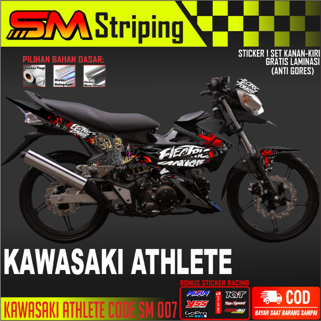 Sticker Striping Kawasaki Athlete Variasi electric zombie  - Stiker Striping Motor Kawasaki Athlete 