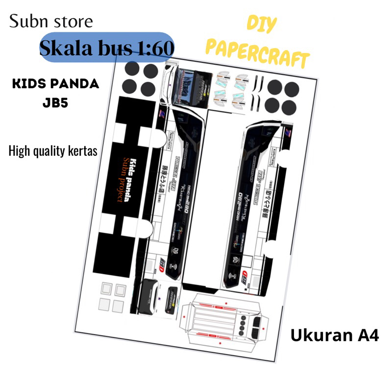 DIY lembar pola papercraft bus kids panda jb5 jetbus5 high quality