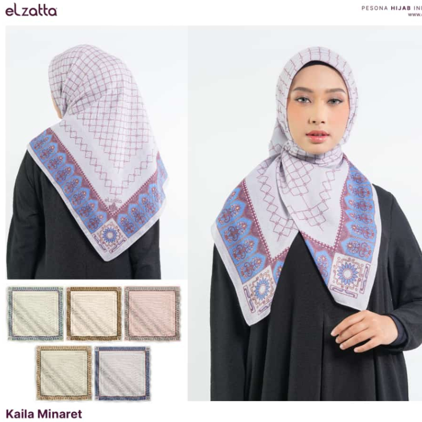 ELZATTA HIJAB SEGI EMPAT KAILA MINARET SCRAFT HIJAB MOTIF VOAL