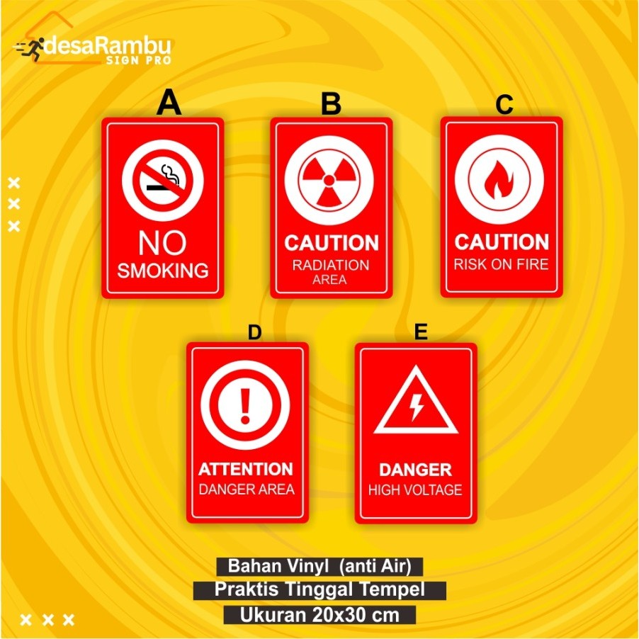 

Cetak Stiker Akrilik Rambu Informasi Untuk Pabrik/Industry Ukuran 20 cm x 30 cm No Sm00king/Caution/Danger Berbahaya