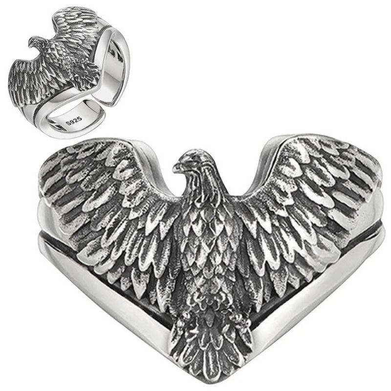Falcon Ring / Cincin Vintage Pria Desain Burung Falcon Adjustable