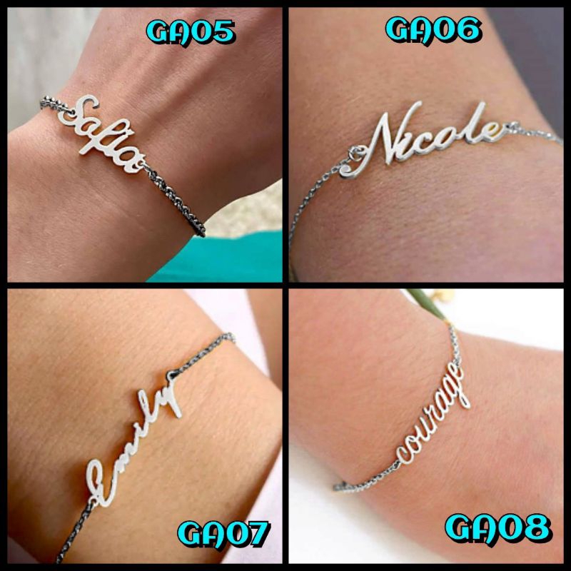 (Bisa COD) Gelang Nama Silver Stainless Monel Anti Karat Gelang Titanium Nama Aksesoris Wanita Custo