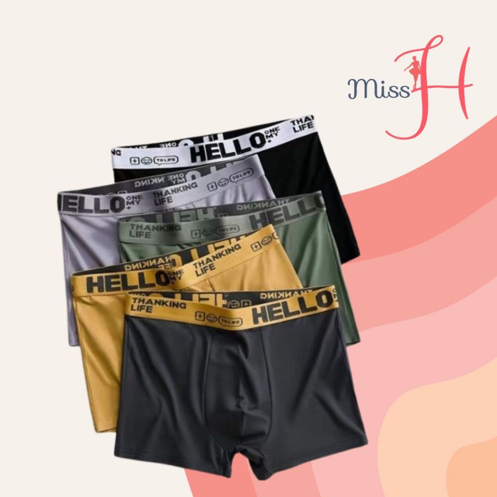 Miss H ~ 299 Boxer Celana Dalam Pria Dewasa Fashion Men Hello On Me High Quality Jumbo Katun Bahan A