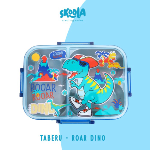 Unik Skoola Kotak Bekal Lunch Box Stainless Steel Anak Unisex Lucu - Taberu - ROAR DINO Diskon