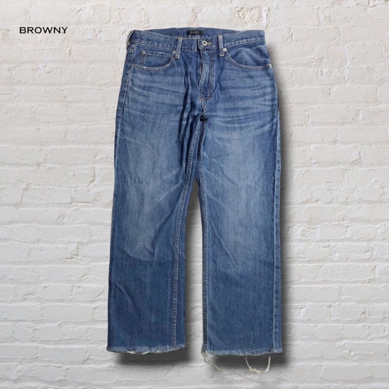 Celana Panjang Longpants Jeans Browny Vintage Blue Washed Fading Reguler Original Second Preloved #C