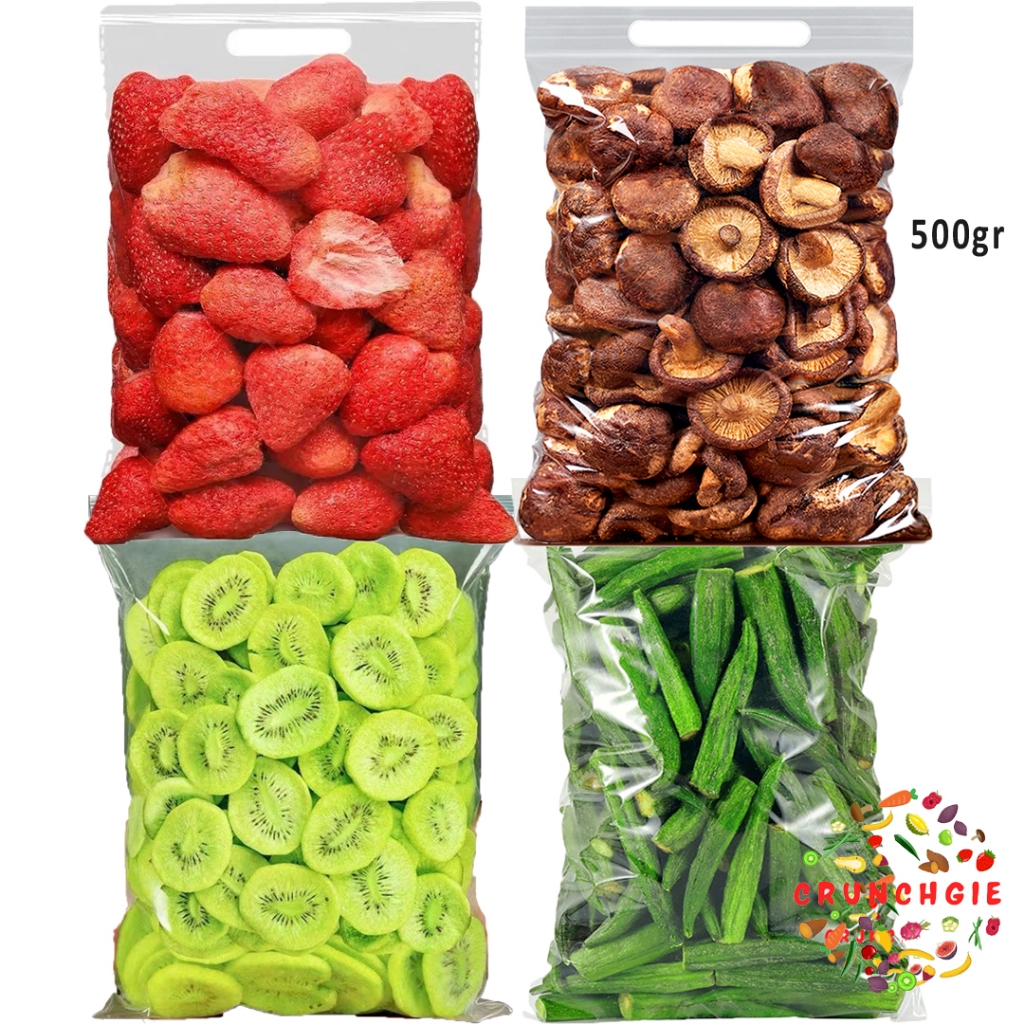 500gr Strawberry Korea Kering Renyah Manis Buah Kering Strawberry Cemilan Buah Freeze Dried