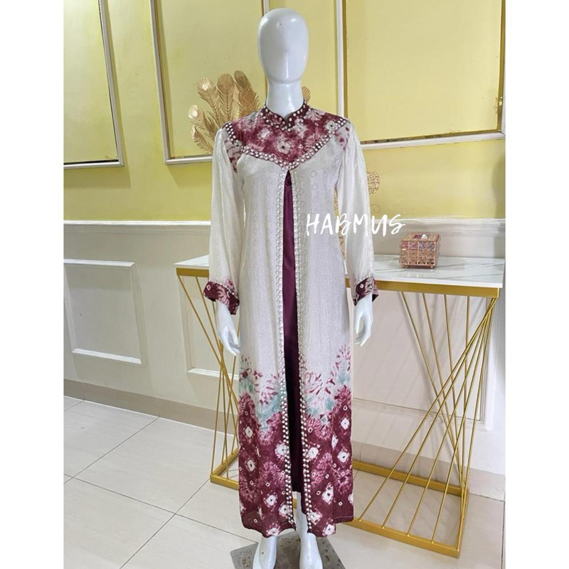 gamis jumputan Palembang asli tenun viscose