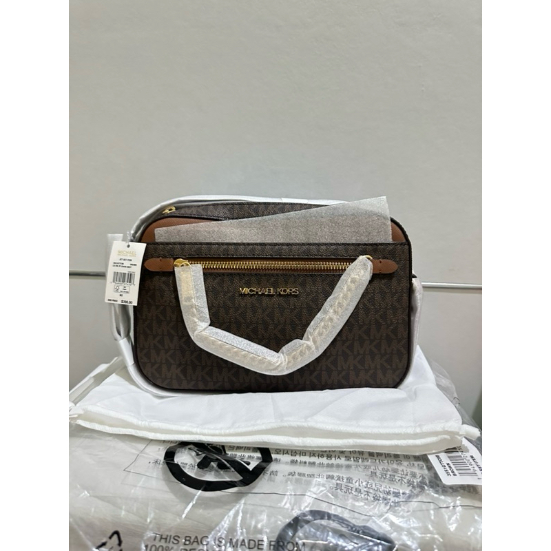 MK JETSET CAMERA BAG IN SIGNATURE BROWN NEW