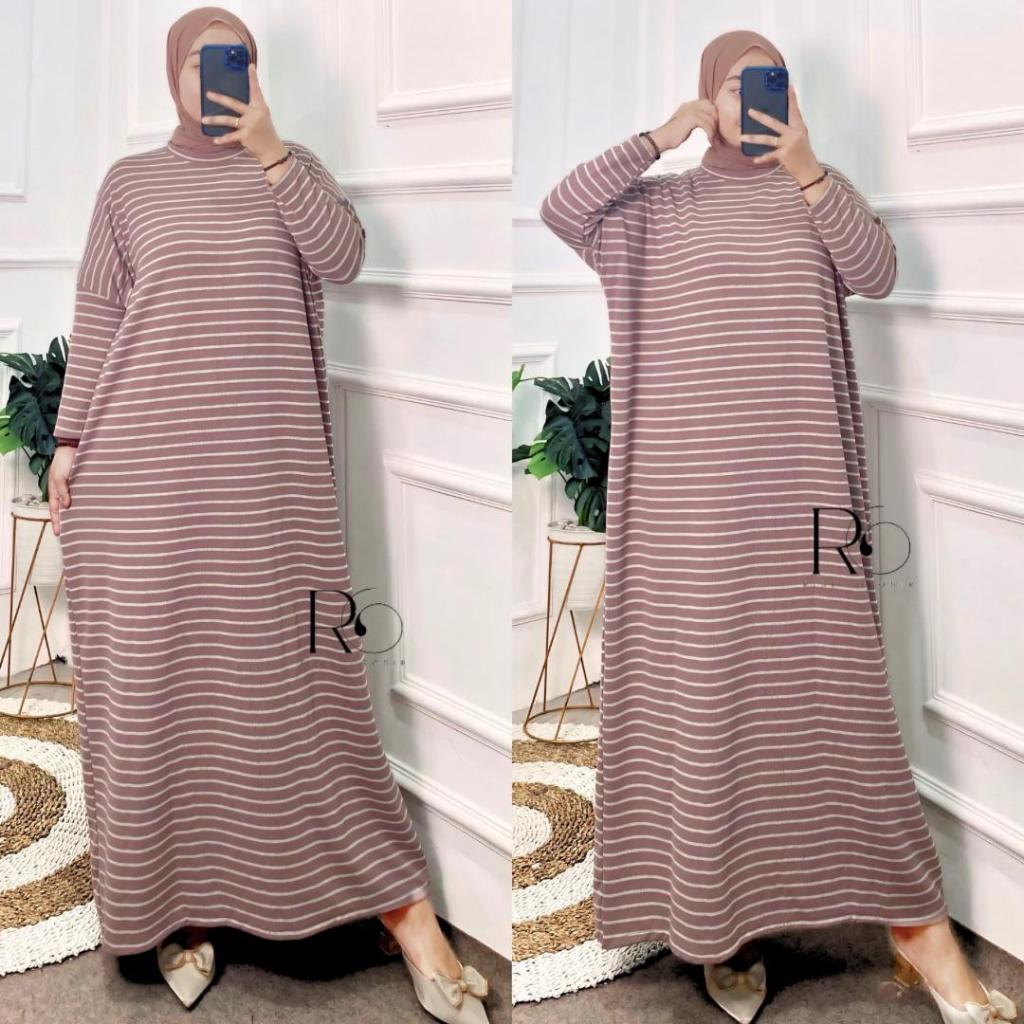 Calla Batwing Dress Knit Premium Midi Dress Salur Wanita Casual  Nyaman Melar