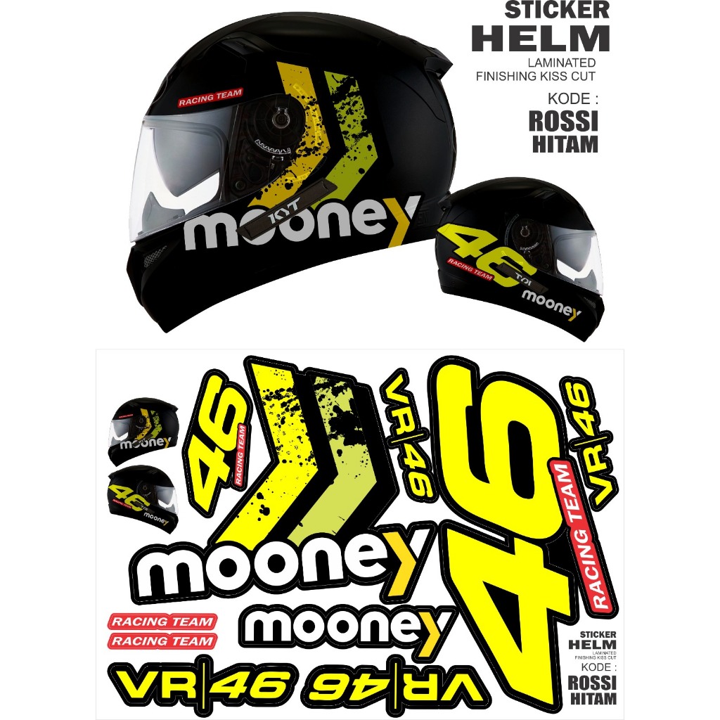 STIKER HELM / DECAL HELM FUL SET HALF FACE/FULL FACE MOONEY 46 ROSSI LENGKAP