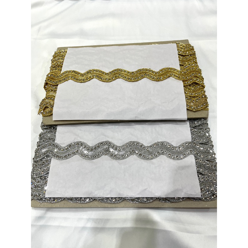 renda gold dan silver / bahan renda warna gold dan silver dengan mutiara