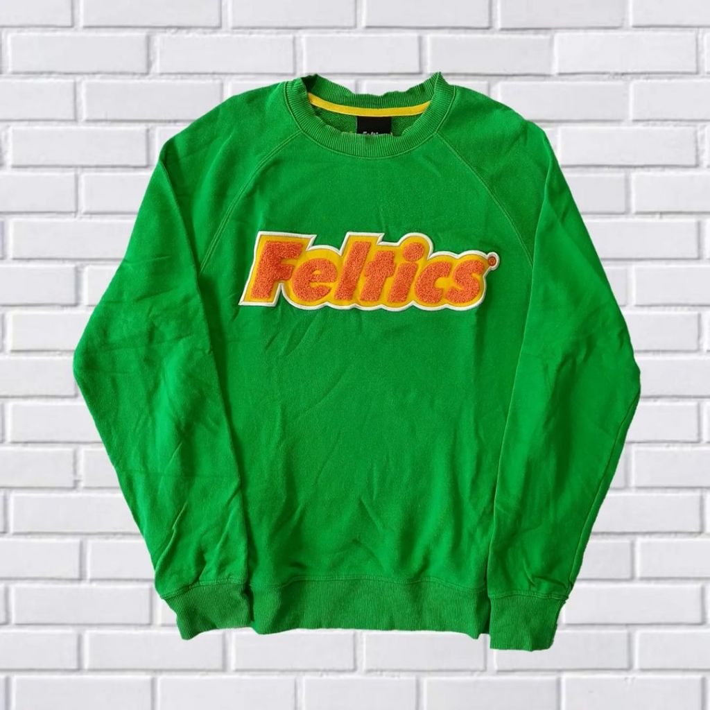 SWEATERVCREWNECK FELTICS TOWEL SCRIPT LOGO, SIZE S-M (SECOND BRANDED) HIJAU, CN0125