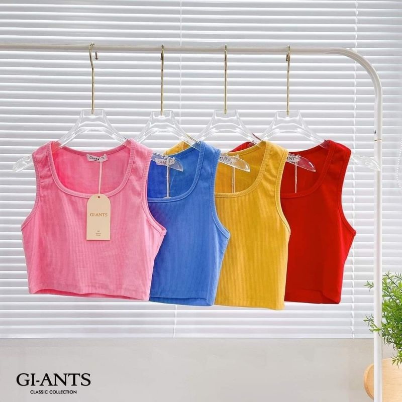 2 WARNA giants korea tank top premium cotton crop tanktop round neck red purple fuschia ungu merah s