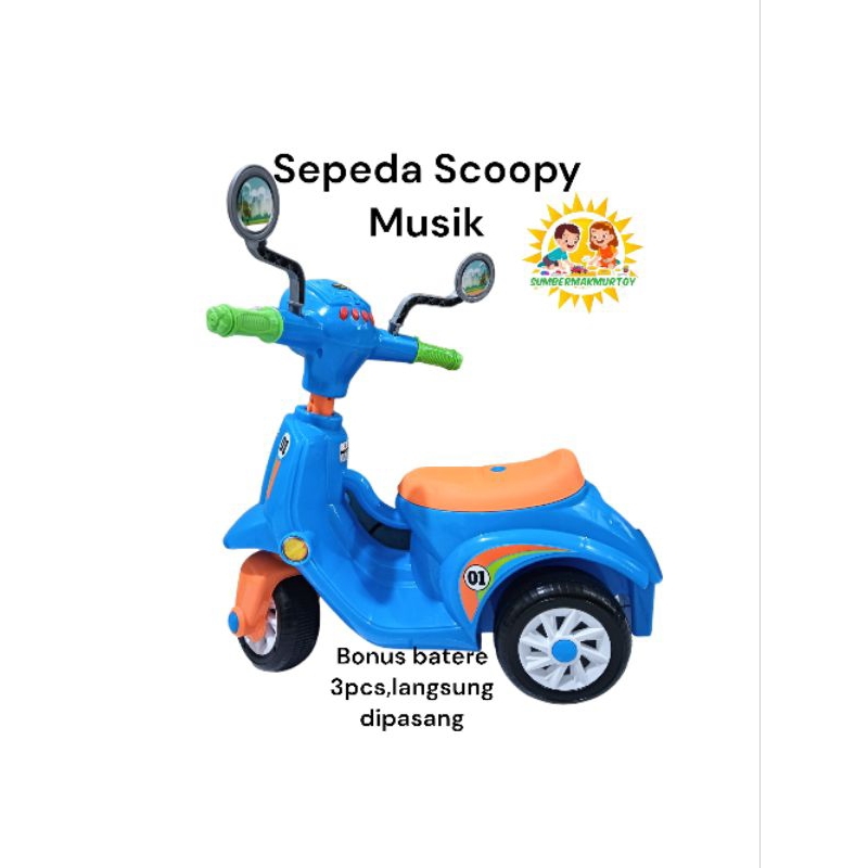 Mainan Anak Sepeda Scoopy MUSIK bonus Batere