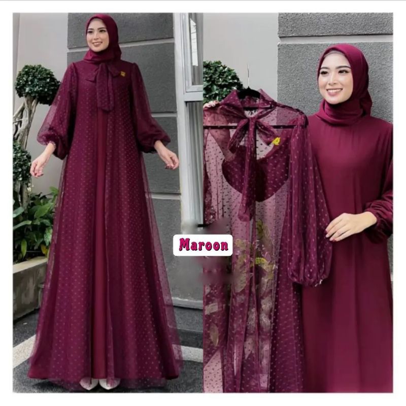 Serena Set/Gamis Plus Outer Terpisah Bahan Ceruty Babydoll Mix Tile