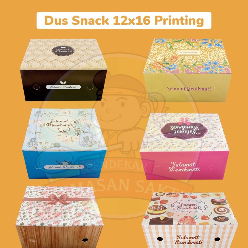 

Terlaris Dus Snack 12x16 Printing Dus Kue Snack Nasi 25 gsm Order 1 pcs