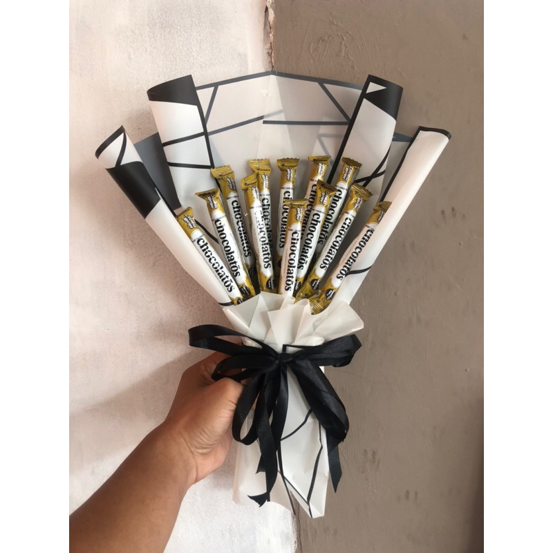 

BUKET SNACK CHOCOLATOS ISI 12 ukuran sedang kertas putih
